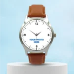 Photo Printed Brown Leather Unisex Watch
