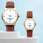 Photo Printed Brown Leather Couple Watch