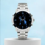 Lord Shiva Blue Shadow Modern Silver Mens Watch