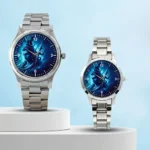 Lord Shiva Glowing Blue Classic Silver Couple Watch