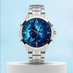 Lord Shiva Glowing Blue Modern Silver Mens Watch